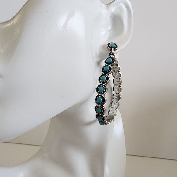 NEW Bohemian Turquoise Stone Antique Teardrop Oval Dangle Earrings - Picture 4 of 8